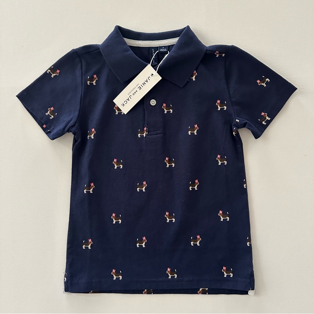 Janie and Jack Boys 4 Polo Shirt Americana Dog NWT Summer Spring Patriotic
